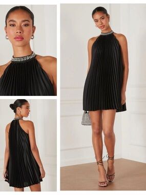 NWT Vici Birdie Pleated Embellished Halter Dress Sz: S